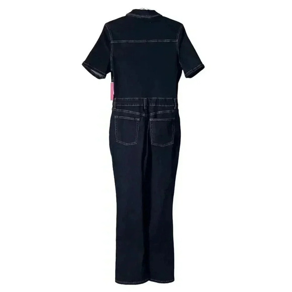 JustFab Women's Dark Denim Jumpsuit Blue Large Casual Short Sleeve - Picture 3 of 4